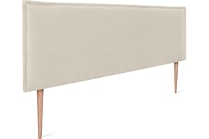 DHOME Nagłówek z naturalnego lnu z obciętą głową z obrzeża Łóżko Sypialnia Nowoczesna Top Trending (Beżowy, 160x105cm z nogami (łóżka 150/160))