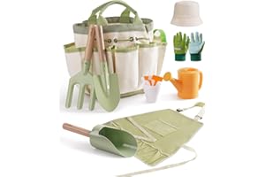 ROBUD Ensemble Jardinage Enfant 18 Pièces, Kit Outils Jardin avec Tablier, Pelle, Fourche, Arrosoir, Pelle Cylindrique, Jouet Éducatif Extérieur pour Garçons et Filles 3+ Ans