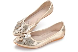 Kivors Womens Ballet Flats Shoes Rhinestone Wedding Ballerina Fold Up Shoes Foldable Sparkly Comfort Slip On Ladies Loafers