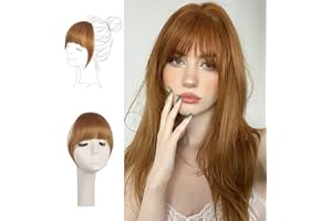 FESHFEN Flequillo de Clip Postiza Pelo Natural 100% Cabello Humano de Cabello Extensiones Clip Marrón Flequillo Postizos de Pelo para Mujer