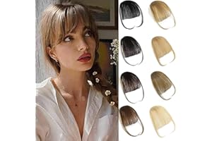 Alaleibaby Clip in Bangs Human Hair 100% clip in hair extensions real human hair Medium Brown Air bangs hair clip human hair Hairpieces for Women Curved Bangs for Daily Wear