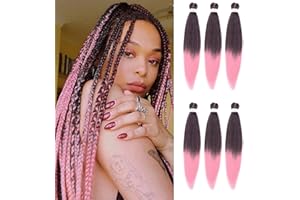 DT CHERYL Rajout Cheveux Tresses 66cm Lot De 6 Extensions De Cheveux TresséS Pré-éTiréS EZ Yaki Texture Braids Meches Cheveux Naturel Extension Pre Stretched Braiding Hair(1B/PINK)