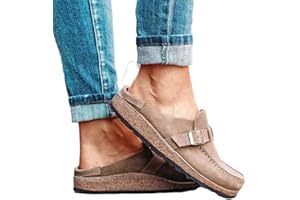 BIUBIULOVE Medias Pantuflas para Mujer, Zuecos con Plantilla De Corcho De Cuero Genuino, Mulas Cómodas Y Planas De Color Sólido A La Moda, Zapatos De Mulas para Caminar con Soporte para El Arco