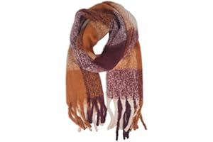 styleBREAKER Bufanda de punto tejida para mujeres con coloridos cuadros y largos y gruesos flecos, cálido invierno, robada 01017138