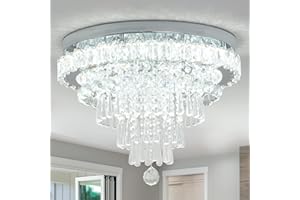 Cainjiazh 18" Crystal Flush Mount Ceiling Light Fixtures LED Chandelier Light Fixture Crystal Chandeliers Ceiling Lamp for Kitchen Hallway Foyer 6500K Cool White