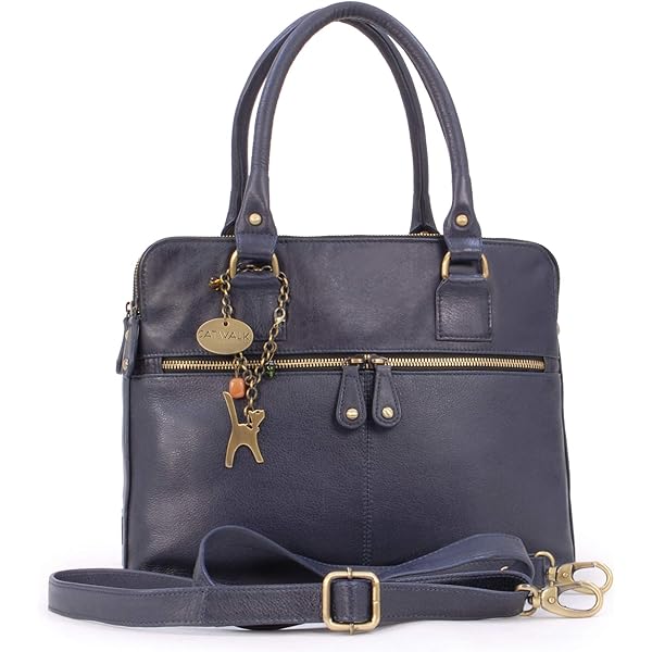 Catwalk Collection Handbags - Handtas met Korte Hengsels voor Dames - Leren Crossbody Werktas - A5 Aktetas met Afneembare Schouderriem - Ella - Blauw Catwalk Collection Handbags - Handtas met Korte Hengsels voor Dames - Leren Crossbody Werktas - A5 Aktetas met Afneembare Schouderriem - Ella - Blauw