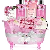 BODY &amp; EARTH Care Set 8 Pieces - Gift for Women | Bath Set with Cherry Blossom and Jasmine Scent, Pink Spa Set, Birthday Gift