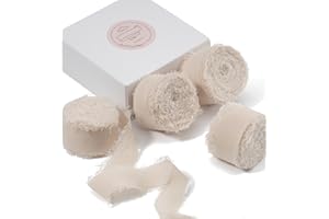 FAKILO Chiffon Ribbon with Frayed Edge, Beige Silk Chiffon Ribbon 4 Rolls 1'' X 5 Yd for Wedding Invitations, Bridal Bouquets, Gifts Wrapping, DIY Crafts