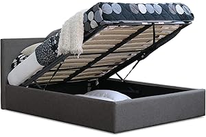 Modernique Double (4ft6) Grey Fabric Ottoman Storage Bed, Grey Linen Gas Lift Up Storage Bed (Double (4FT6))