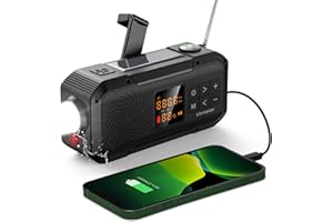 Libovgogo DF-589 Kleines Notfallradio mit Handkurbel, wasserdichter Bluetooth-Lautsprecher, tragbares digitales AM FM Radio mit Taschenlampe, Blitzlampe, 2000mAh Powerbank, Solar Kurbelradio,SOS