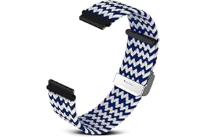 RoYiio Bracelet en Nylon pour Largeur de 22mm, Confortable et Respirant, avec Boucle à Dégagement Rapide, Sangle en Nylon pour Hommes et Femmes - W Bleu Blanc