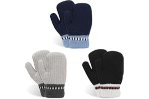 TAGVO Kinder Jungen Handschuhe Stretch Vollfinger Strickhandschuhe, 3 Paare Winter Kleinkind Handschuh, Warme Strick Handschuhe für Kleinkinder Jungen Mädchen Für Alter 2-5 Jahre