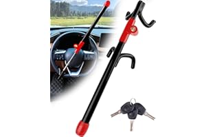 Tevlaphee Antivol Volant à 4 Crochets, Dispositif Antivol Robuste Haute Visibilité, Compatible Universel pour Voitures, Vans, SUV, Convient aux Volants jusqu'à 41,5 cm, 3 Clés Incluses(Noir)