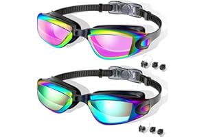 Fulllove Kids Swimming Goggles, 2 Pack Kids Goggles Silicone Nose Bridge Anti Fog UV Protection Clear Vision Waterproof Age 3-10 for Children Boys Girls