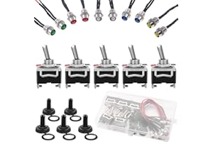 GALDOEP 5pcs 15 A 250 V / 20 A 125 V Interruptor Rocker 2 Pin ON/Off Interruptor de palanca,con 5 piezas Tapa de Impermeable, 10 piezas de luz indicadora LED de 12 V para Coche camión Barco ect