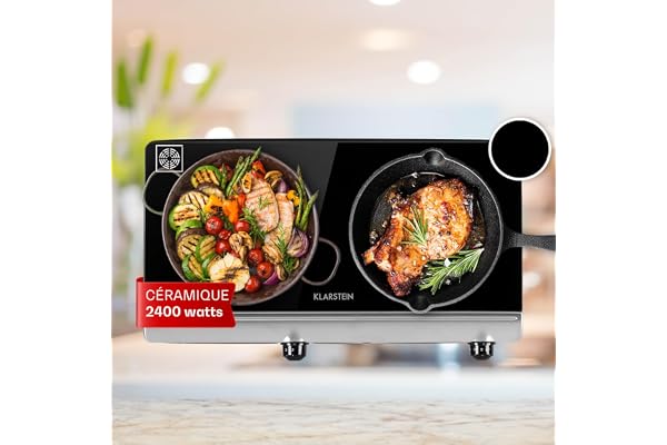 Klarstein Plaque Vitrocéramique 2 Feux Encastrable de 2400W, Plaque de Cuisson Vitrocéramique, Vitro 2 Feux, Table Vitroceramique, Cuisinière Électrique Vitrocéramique en Acier Inoxydable