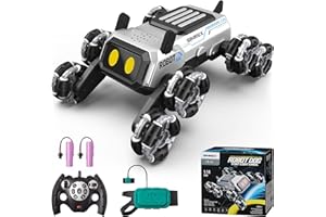 SIMREX Remote Control Robot Dog Toys for Kids 6+, Stunt RC Cars with LED Eyes & Gesture Control, 6+ Years Old Boys Girls Birthday Gift, Interactive Robot Toy with Mecanum Wheels & 3 Sounds, Sliver