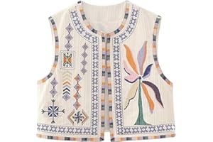 Himllauen Donne Ricamo Floreale Elegante Gilet Giacca Primavera Estate Senza Maniche Ricamo Floreale Aperto Anteriore Canottiera Corta per Donna
