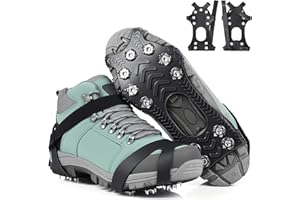 HONYAO Crampons, Ice Cleats for Shoes and Boots, Snow Grips for Men Women, Silicone Stainless Steel Ice Grips for Winter Walking Hiking Outdoor Fishing, Grippers Shoe Spikes Grips Traction