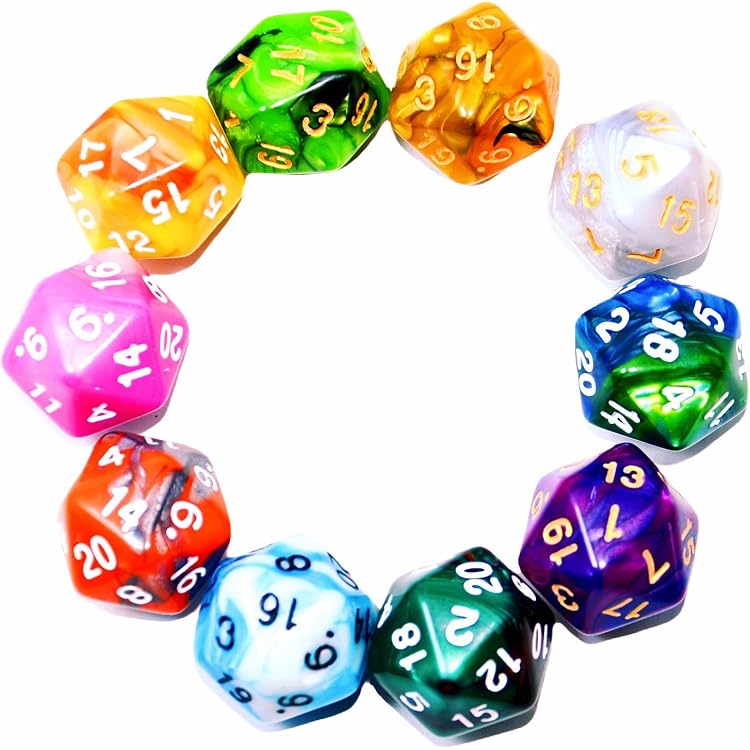 6 Dés Acrylique D20 - 20mm - Pour Jeux De Rôle, D&D, Soirées Jeux - Multicolores