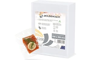 BOLSEMACK Bolsa gofrada envasado al vacio 200x300 mm. (20x30 cm.) 200 uds. Bolsas de vacío para alimentos | Compatibles con todo tipo de envasadora al vacío doméstica | Aptas para cocina sous vide | Sin BPA