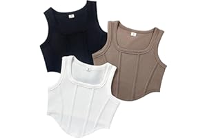 XINYUNZU Pack of 3 Crop Tank Top Girls Summer Sports Leisure Tank Tops Fashion Sleeveless Shirt Breathable Tops Slim Fit Vests for Children and Teenagers 8-12 Years