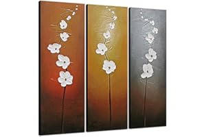 Wieco Art – Modern Contemporary Flowers Artwork decorative 3 pannelli 100% dipinto a mano astratto floreale olio su tela Wall Art Décor per soggiorno camera da letto decorazioni per la casa.
