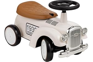 Baroni Toys Vintage Porteur Voiture pour Enfants de 12 à 36 Mois, véhicule à Pousser avec klaxon, Compartiment de Rangement, Volant et Roues Stables pour Apprendre à Marcher, 25x59x35 cm (Blanc)