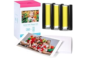 WONFOUCS Compatible pour Canon Selphy CP1300 CP1500 Encre et Papier pour Canon CP1200 CP1000 CP900 CP810 CP760 CP770 CP780, KP-108IN 3 Cartouches d'encre Couleur et 108 Feuilles de Papier Photo 4x6 Brillant