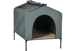 PawHut Caseta para Perros 110x75x87 cm Cama para Mascotas con Cubierta Exterior Cojín y Ventanas de Malla Enrollable para Perros Grandes Gris