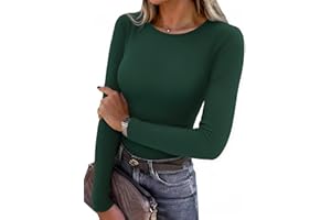 Aottori Maglia Donna Manica Lunga Girocollo Maglietta Costine Aderente Basic Tops Slim Fit Elegante T-Shirt Elasticizzato Tinta Unita Casual