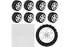 MILISTEN Toy Wheels and Axles, 50PCS RC Car Tires 1.6 inch Rubber Wheel Tire with 25pcs Metal Shaft Round Rod Axles Fit for 2MM Shaft for DIY RC Car Truck Robot Model Replacement Accessories