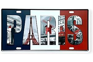 FÉENOMENN Plaque Métal Immatriculation Vintage - PARIS et Monuments (30x15cm)