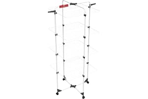 Vileda Mixer torkställ med 4 torn, torkställ med 4 nivåer för upp till 4 tvättbelastningar, flexfog, rullbar, stål, miljöförp