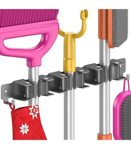2 Supports Muraux Pour Balai à Ventouses - Pas De Perçage, Amovibles - Pour Carrelage, Verre, Métal - Gris