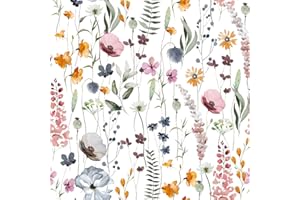 CHDITB Selbstklebende Blumen Tapete - Aquarell Blätter, Boho Wohnzimmer (44x300cm) Weiß Fototapete, Wasserdicht Möbelfolie Pflanzen Klebefolie für Schlafzimmer Küche