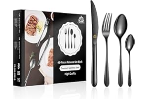 vancasso 48 Couverts de Table pour 12 Personnes, Ménagère Noir Acier Inoxydable 18/10, Service de Couverts Design Moderne, Comprenant un Couteau, une Fourchette, 2 Cuillères, Poli Miroir, Bout Rond