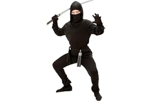 W WIDMANN MILANO Party Fashion - Costume enfant Ninja, manteau avec capuche, pantalon, ceinture, masque, bandes pour bras et jambes, fête à thème, carnaval