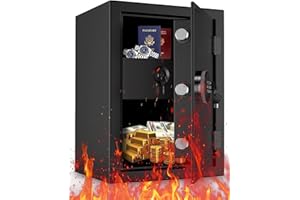 WASJOYE Tresor Feuerfester Safe, Groß Möbeltresor mit Schlüssel, Elektronischem Tresor mit Feuerfeste Schublade, Digital Wandtresor für Zuhause, Geschäft, Büro, Hotel, Geld, Dokument, Schmuck, 47L