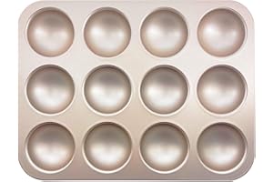 OGIBRIDI Stampo da Forno Semicircolare Vassoio per Dolci a Mezza Sfera per Muffin Crostate Torte Pane Panna Cotta Mousse Budino Cupcake Stampo Antiaderente in Acciaio al Carbonio per Dessert Creativi 12 Cavità
