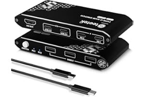 STEETEK Switch KVM USB C 2 in 1 Out,4 K @60 Hz, KVM Switches USB2.0, HDMI 2.0, PD3.0, Type C, USB C KVM 2 PC 1 Monitor Switch,Interruttore a bottone, con 2 pezzi completamente funzionante cavo di tipo C