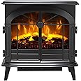 Dimplex Leckford Optiflame Electric Stove, Large Black Freestanding Electric Fireplace with LED Flame Effect, 2kW Adjustable Heater, Artificial Log or Coal Fuel Beds and Remote Control