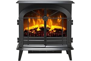Dimplex Leckford Large Optiflame Electric Stove, Black Freestanding Wood Burner Style LED Fire with Logs, Opening Doors, 2kW Heater Plus Choice of 1000 or 2000 Watt Heat Settings and Remote Control