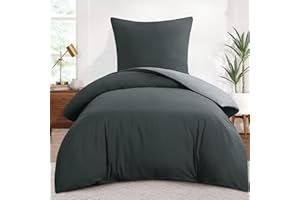 Aisbo Pościel 155 x 220 cm, 2-częściowy zestaw pościeli antracytowo-szary, 1 poszwa na kołdrę 155 x 220 cm + 1 poszewka na poduszkę 80 x 80 cm, ÖKO-TEX, dwustronna pościel, miękka mikrofibra, z