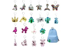 Zulbceo 16 pcs Colorful Sequin Keychains,Keyrings Party Bags Fillers, Colorful Reversible Sequins, Reversible Sequins for Kids Adults Birthday Favors Backpack Accessories (16 pcs)