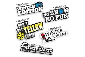 folien-zentrum 5X Auto Aufkleber Sticker Decal Set Winter Don't eat Yellow Snow Fun Winterauto Reifenwechsel JDM Tuning Edition Schnee Hand Stickerbomb