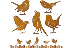 BYTLXM Oiseaux Rouillés avec Vis, 5 pièces Piquet de Jardin en Métal Rouillé, Oiseaux Rouillé Décoration, Oiseaux Jardin Silhouette Décoration, pour Jardin Patio Parc et Clôture