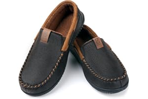 Zizor Pantoufles pour homme en daim - Avec semelle en caoutchouc antidérapante - Pour l'intérieur et l'extérieur