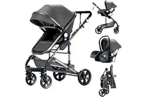Reenborn Passeggino Trio, Passeggino 3 in 1 con Due Modi Reversibili Spingere, Trio con Telaio Alluminio Paesaggistico Alto, Trio Passeggino Neonati con Design Pieghevole in Un Clic (739 Grey)