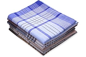 Dokpav 6 PCS Men's Handkerchiefs, 100% Soft Cotton Hankies, Assorted Stripe Checkered Pattern Pocket Square - 40 x 40cm